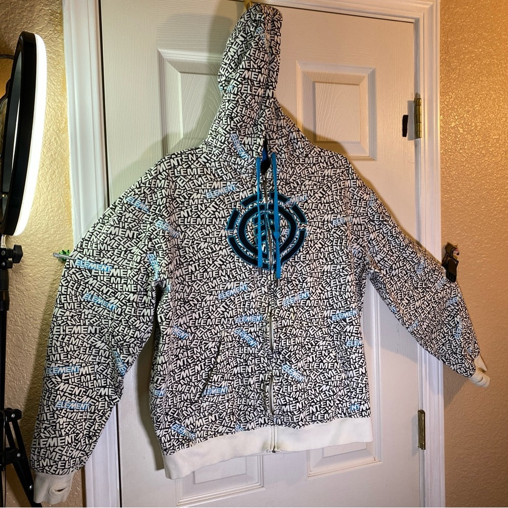 RARE Element Mens Medium Hoodie Full Zip All Over Print Big Logo Skate (STAINED)